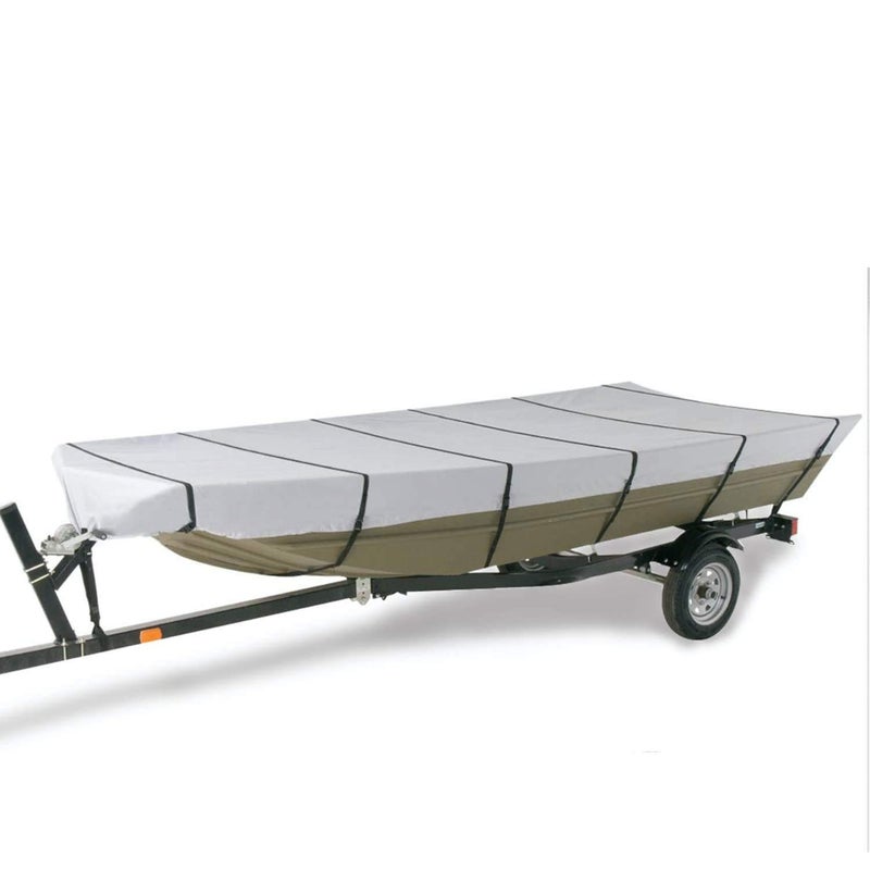 GOODSMANN Jon Boat Covers Waterproof Heavy Duty Marine Grade UV Resistant Trailerable Boat Cover with Adjustable Straps Gray Fits 16ft Length Beam Width to 75'' for Jon Boat - Image 1